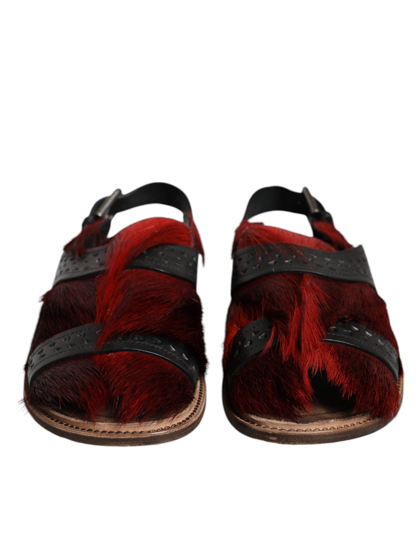 Dolce & Gabbana Schwarz Rot Gazelle Haar Leder Sandalen Schuhe