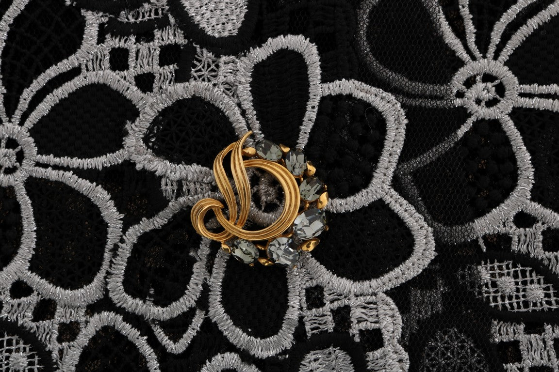 Dolce & Gabbana Floraler Makramee-Spitzen-Kristall-Knopf-Rock