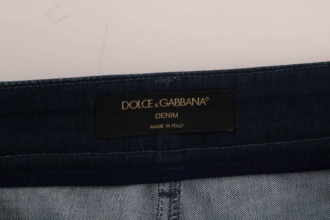 Dolce & Gabbana Kurzer blauer gestreifter Mini-Denim-Rock