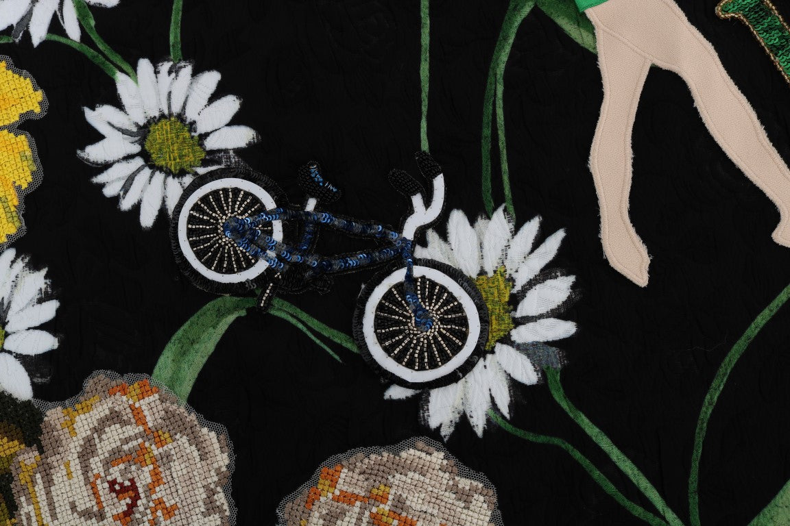 Dolce & Gabbana Schwarzer verzierter Gänseblümchen-Brokat-Rock