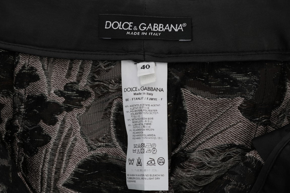 Dolce & Gabbana Graue Brokat-Shorts mit hoher Taille und Blumenmuster