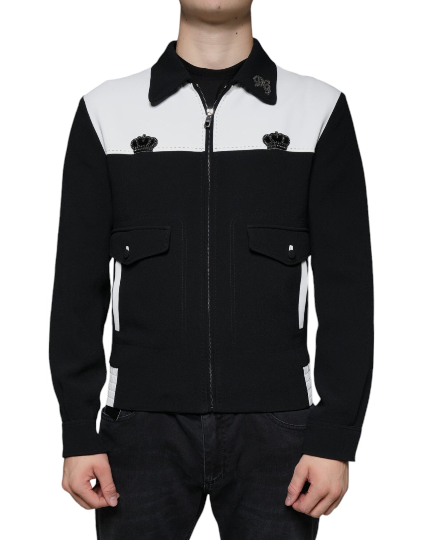 Dolce & Gabbana Schwarz Weiß DG Crown Full Zip Blouson Jacke
