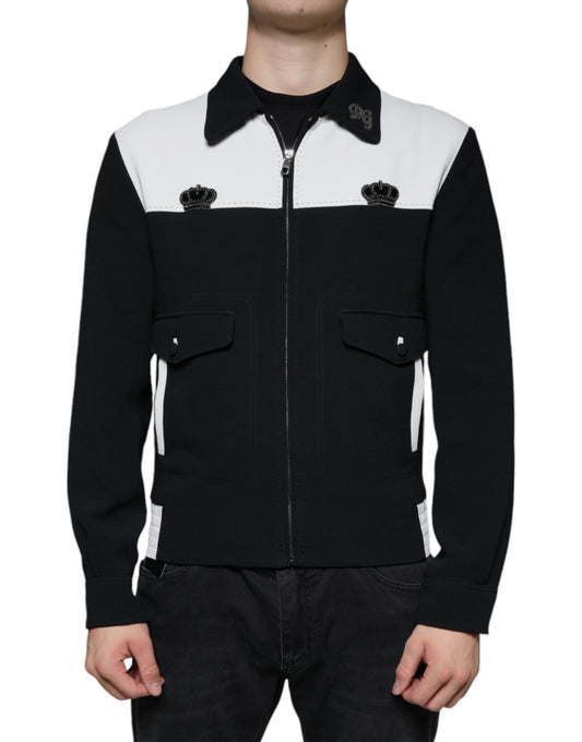 Dolce & Gabbana Schwarz Weiß DG Crown Full Zip Blouson Jacke