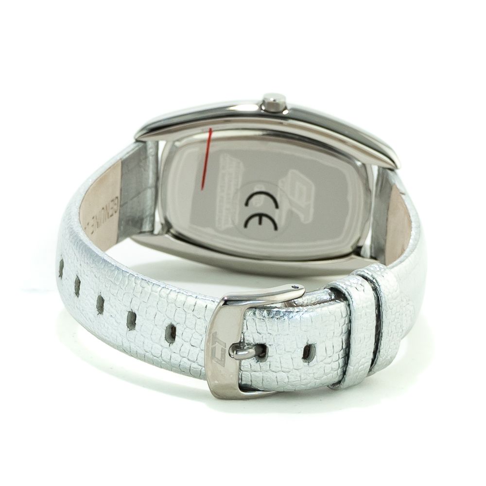Chronotech Silberne Leder-Armbanduhr