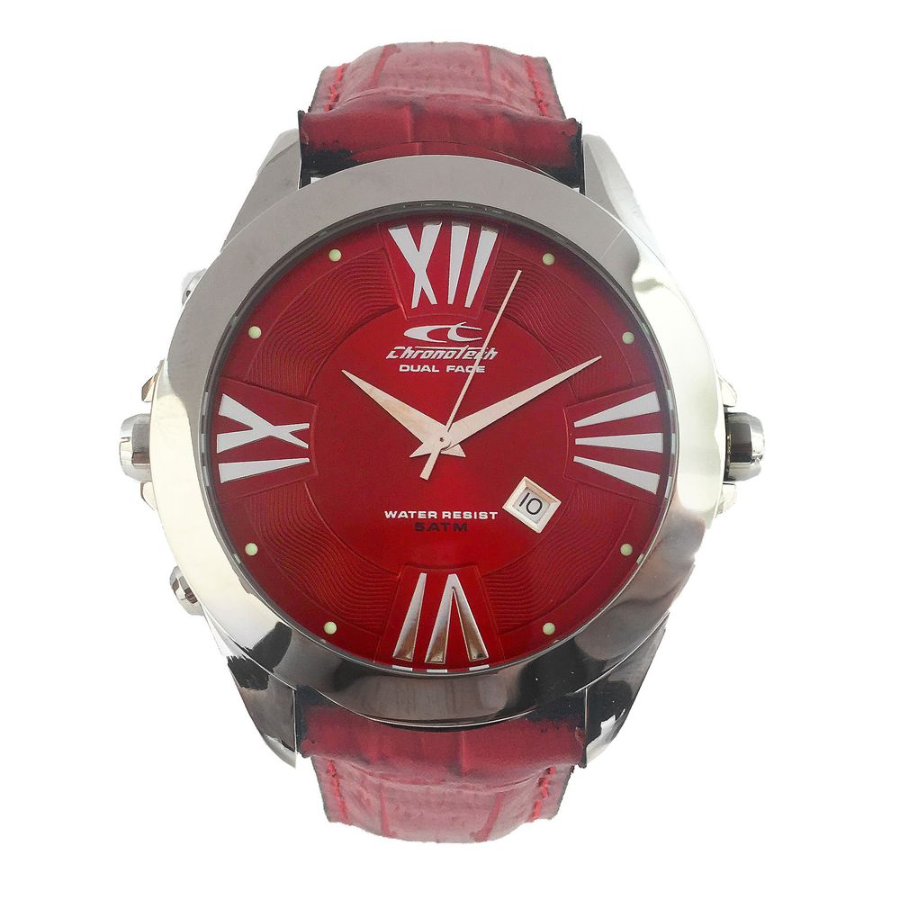 Chronotech Schwarze Leder-Kleidungsuhr