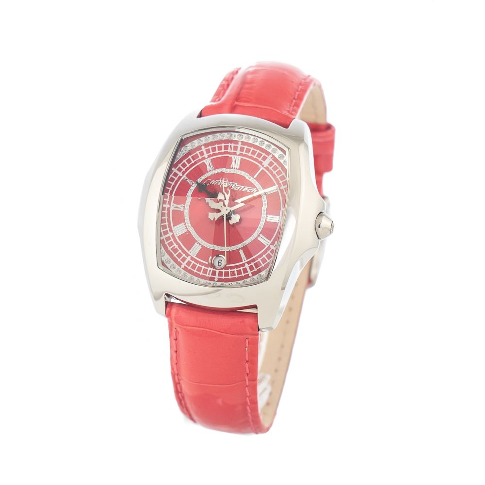 Chronotech Rote Leder-Kleid-Uhr