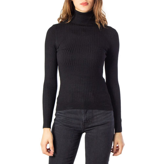 Only Schwarzer Viskose-Rollkragenpullover