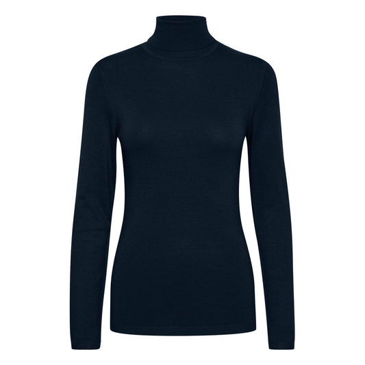 ICHI Blauer Viskose-Rollkragenpullover