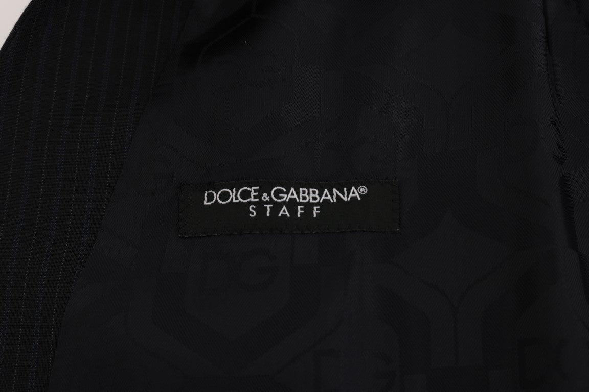 Dolce & Gabbana Schwarze STAFF Weste aus gestreifter Wolle