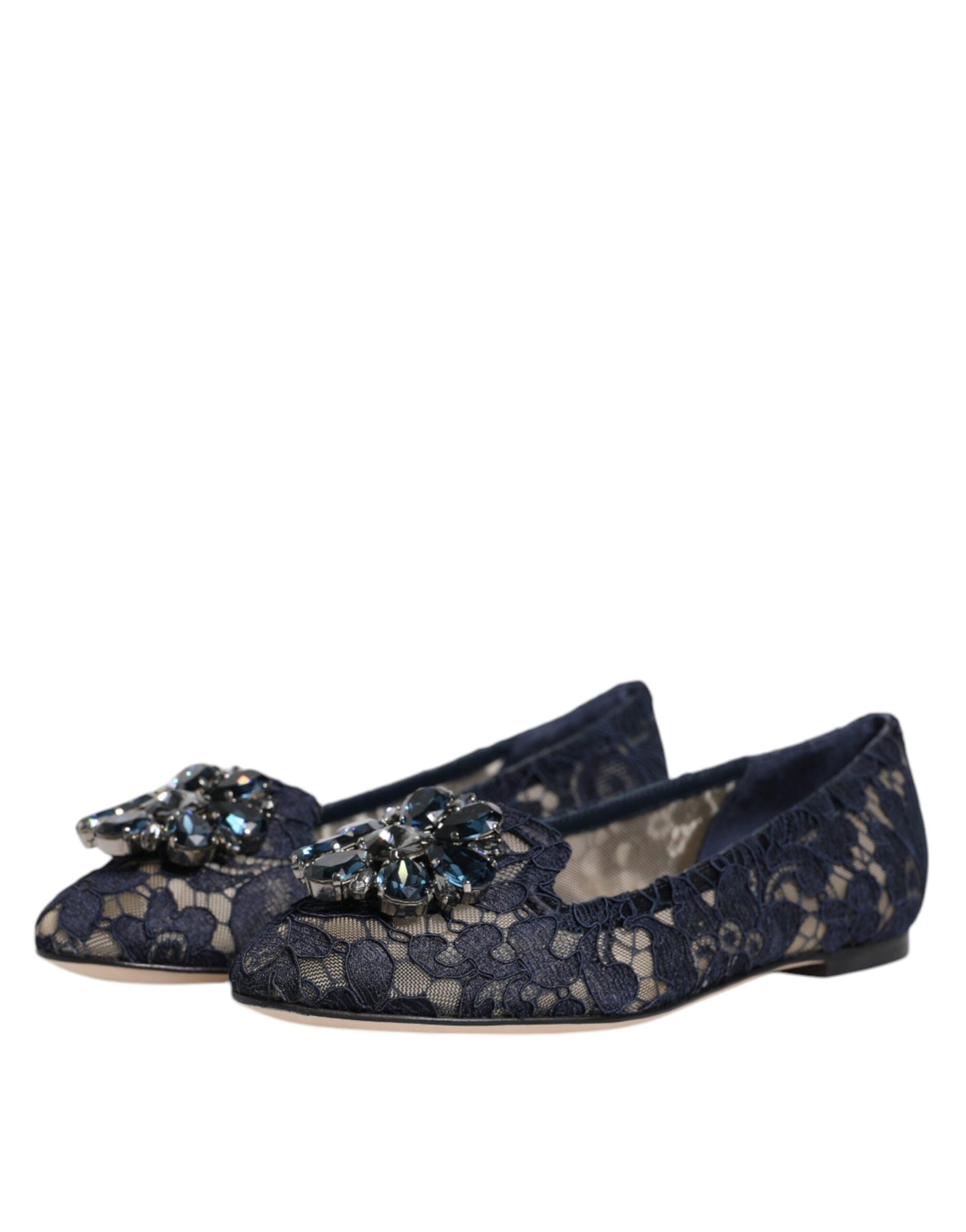 Dolce & Gabbana Blau Taormina Spitze Kristalle Flats Schuhe