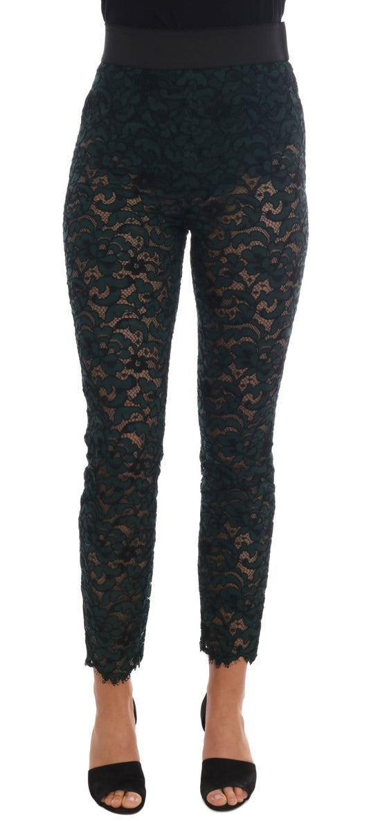 Dolce & Gabbana Grüne Leggings mit floraler Spitze Hose
