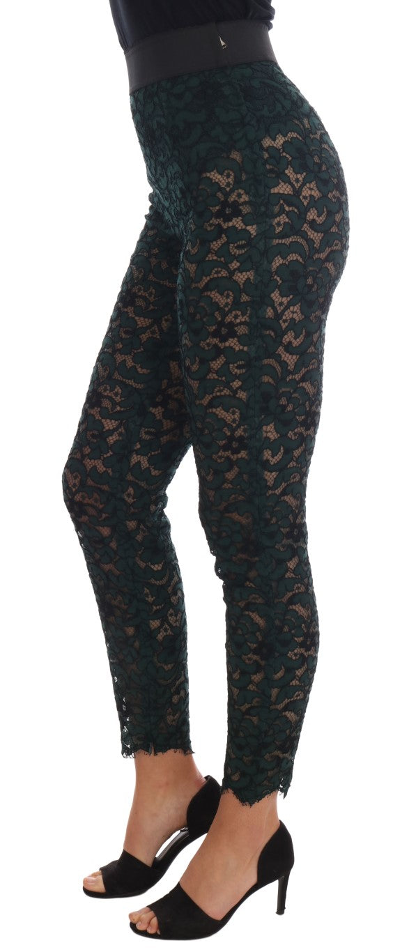 Dolce & Gabbana Grüne Leggings mit floraler Spitze Hose