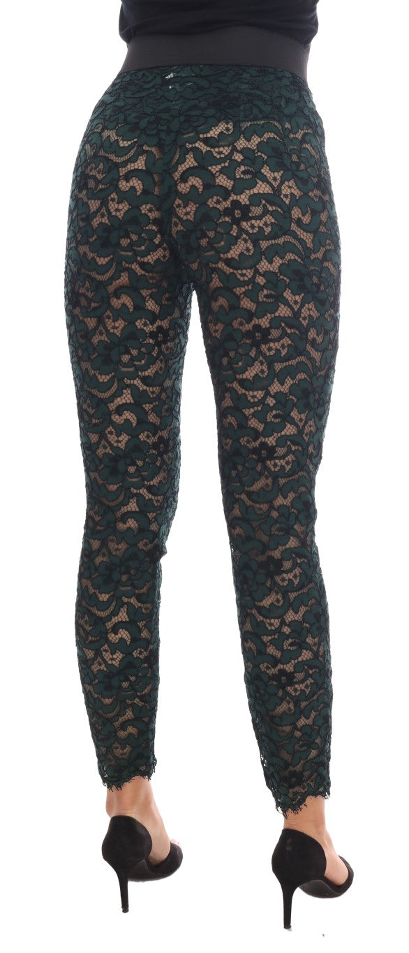 Dolce & Gabbana Grüne Leggings mit floraler Spitze Hose
