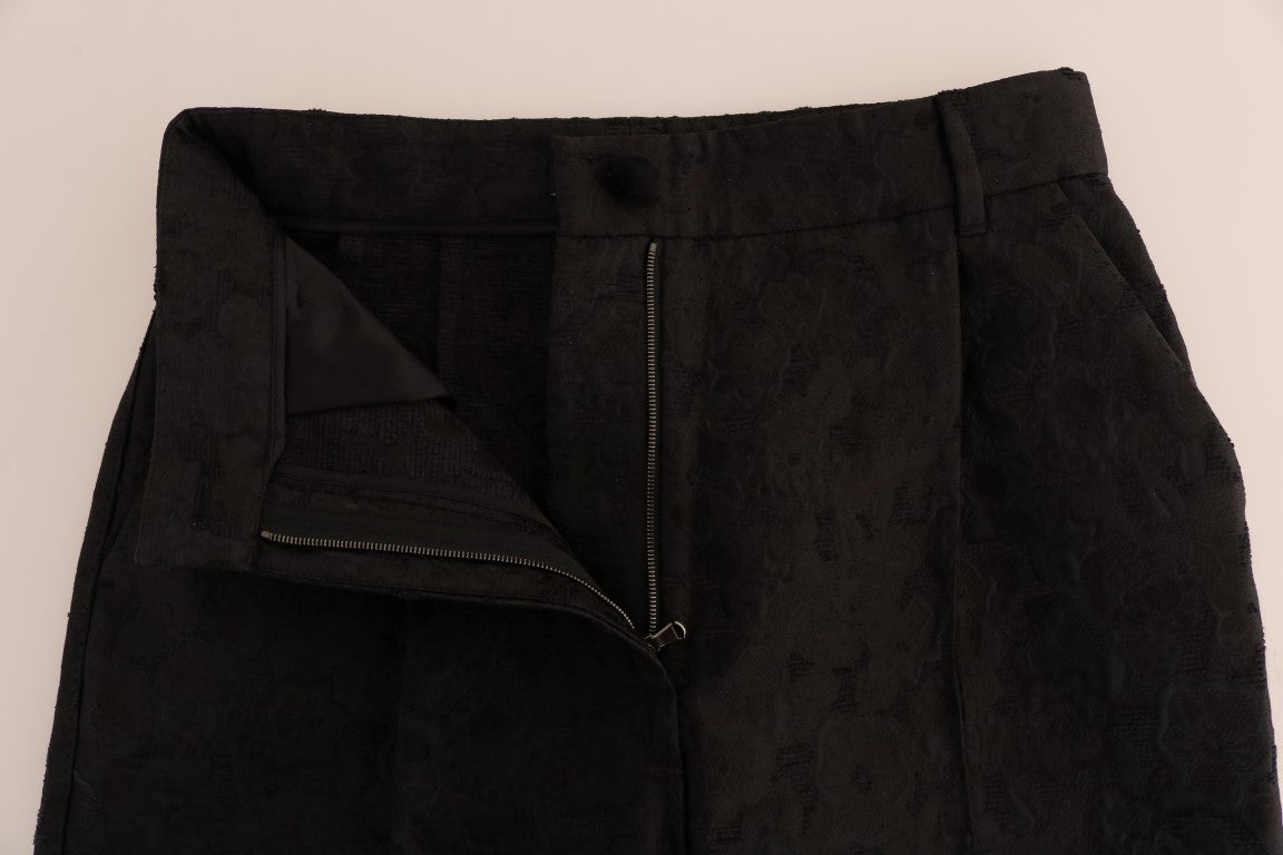 Dolce & Gabbana Schwarze Caprihose aus Brokat mit Blumenmuster