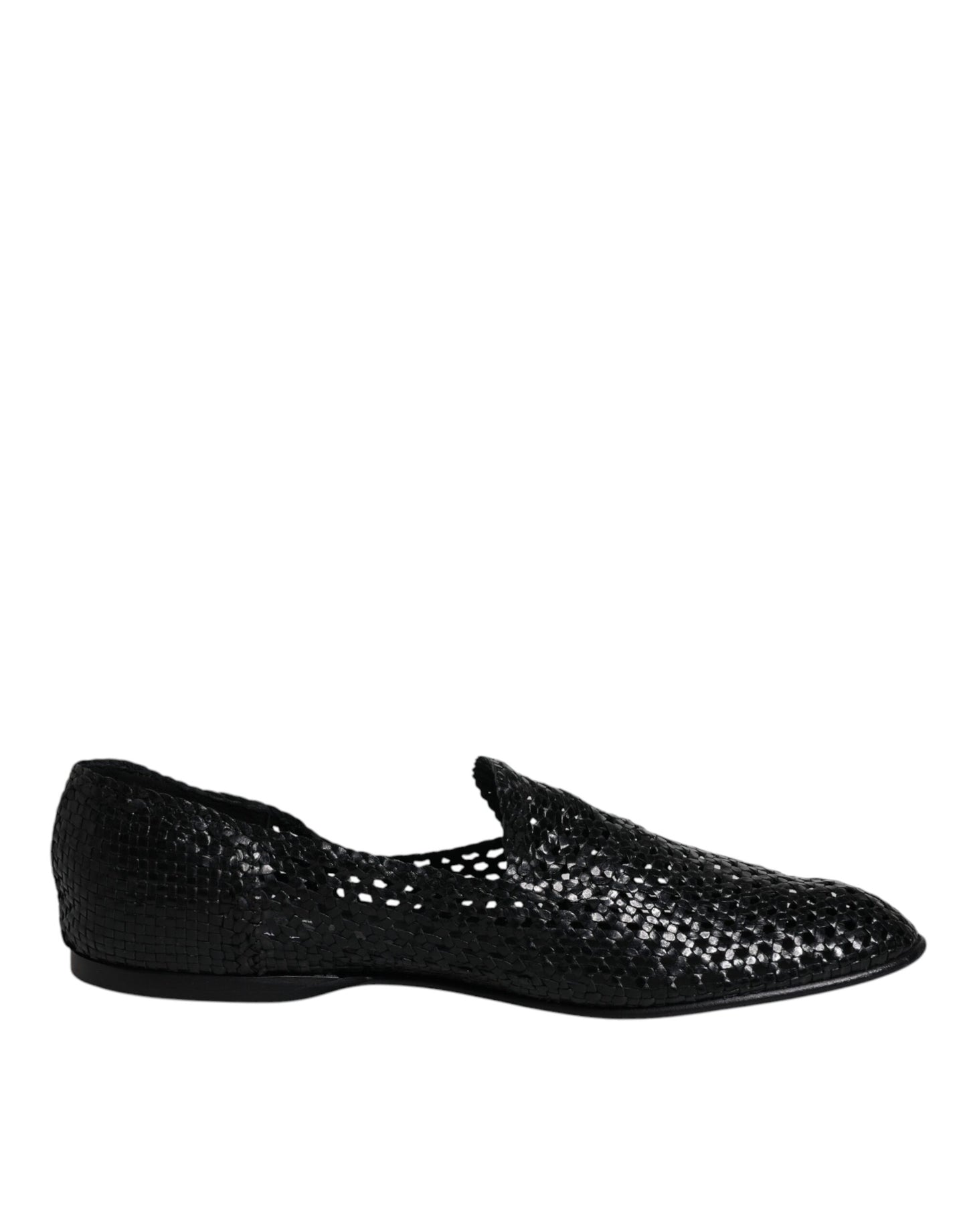 Dolce & Gabbana Schwarze gewebte Leder Slipper Schuhe