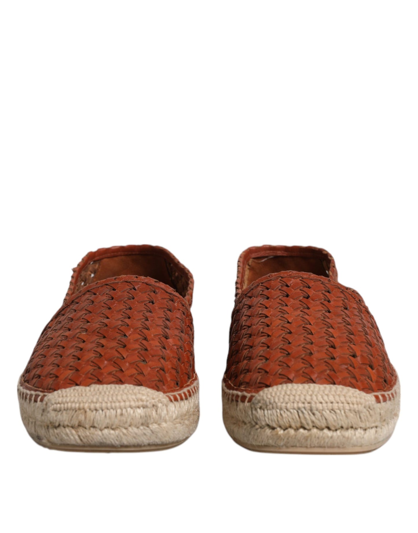 Dolce & Gabbana Kastanienbraune gewebte Leder Herren Espadrille Schuhe