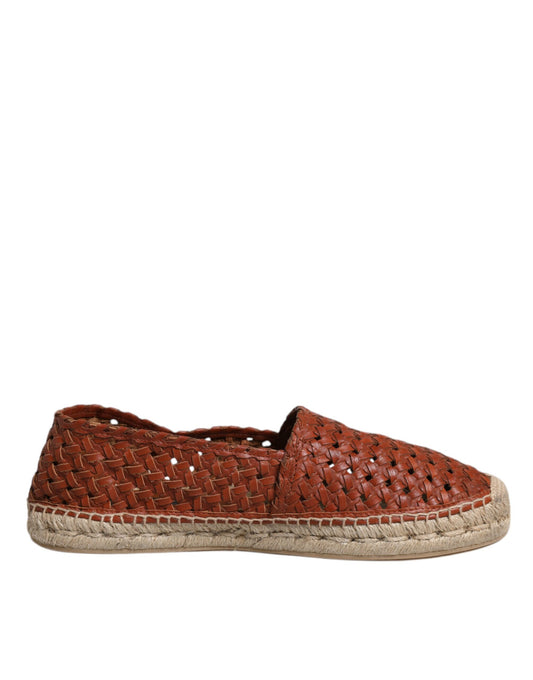Dolce & Gabbana Kastanienbraune gewebte Leder Herren Espadrille Schuhe