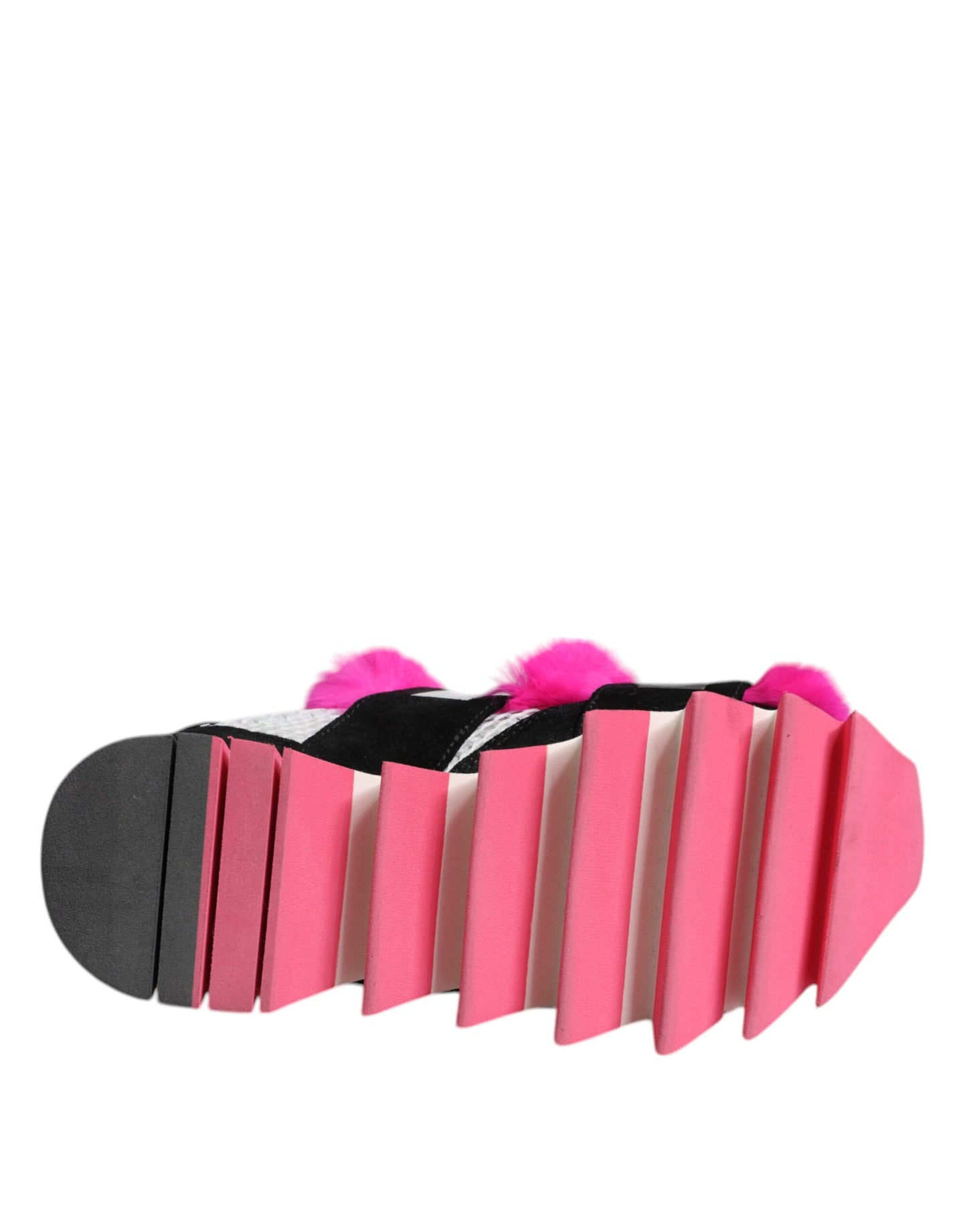 Dolce & Gabbana Schwarz Rosa Pelz Verschönert Turnschuhe Schuhe