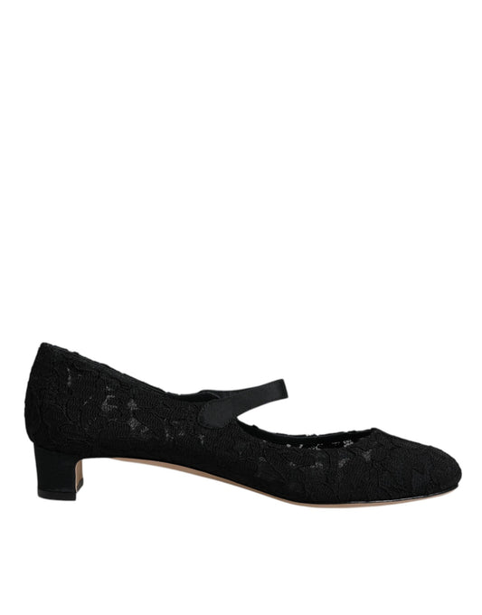 Dolce & Gabbana Schwarz Mary Jane Taormina Spitze Pumps Schuhe