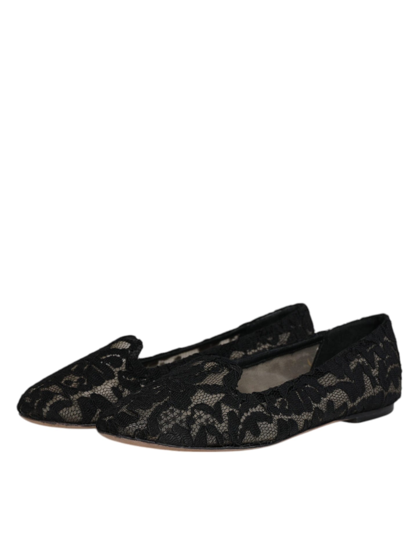 Dolce & Gabbana Schwarz Taormina Spitze Slip On Flats Schuhe