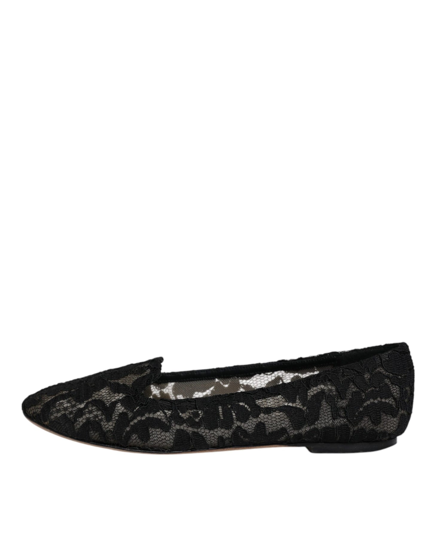 Dolce & Gabbana Schwarz Taormina Spitze Slip On Flats Schuhe