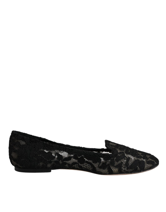 Dolce & Gabbana Schwarz Taormina Spitze Slip On Flats Schuhe