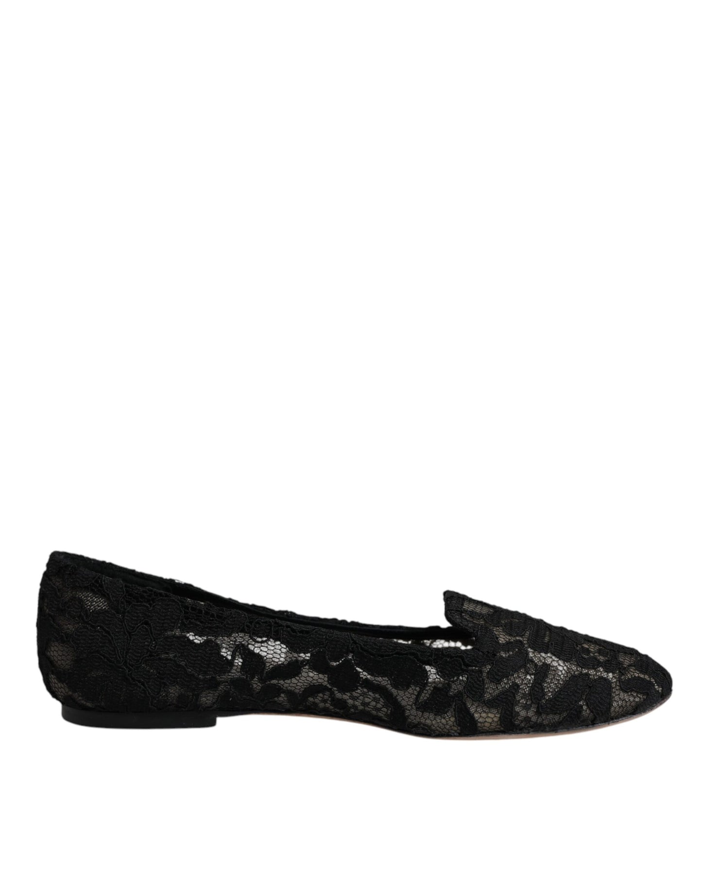 Dolce & Gabbana Schwarz Taormina Spitze Slip On Flats Schuhe