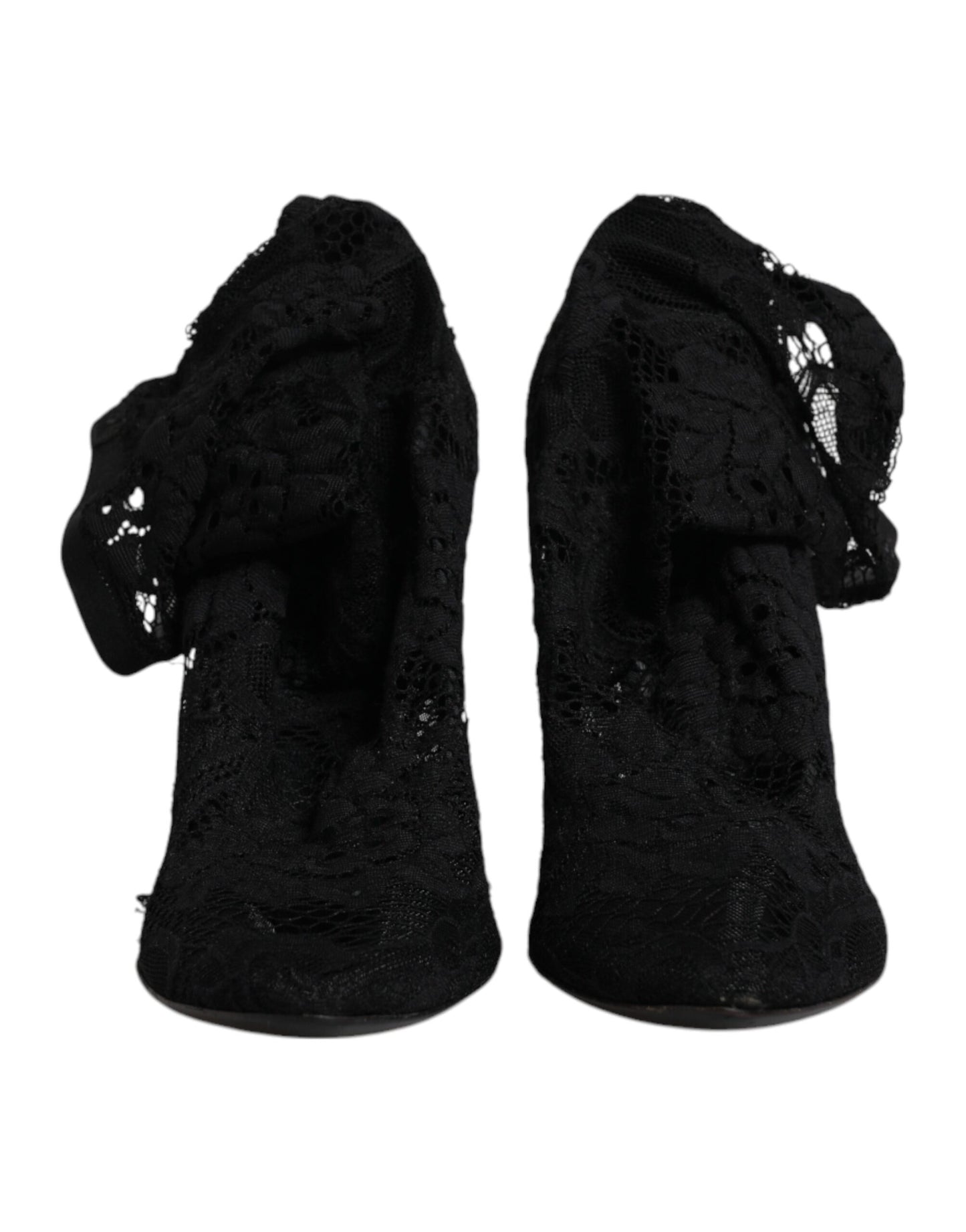 Dolce & Gabbana Schwarze Spitze Stretch Heels Mittlere Wadenstiefel Schuhe