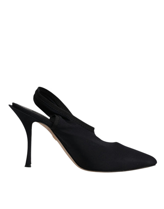 Dolce & Gabbana Schwarze Jersey Stretch Heels Slingback Schuhe