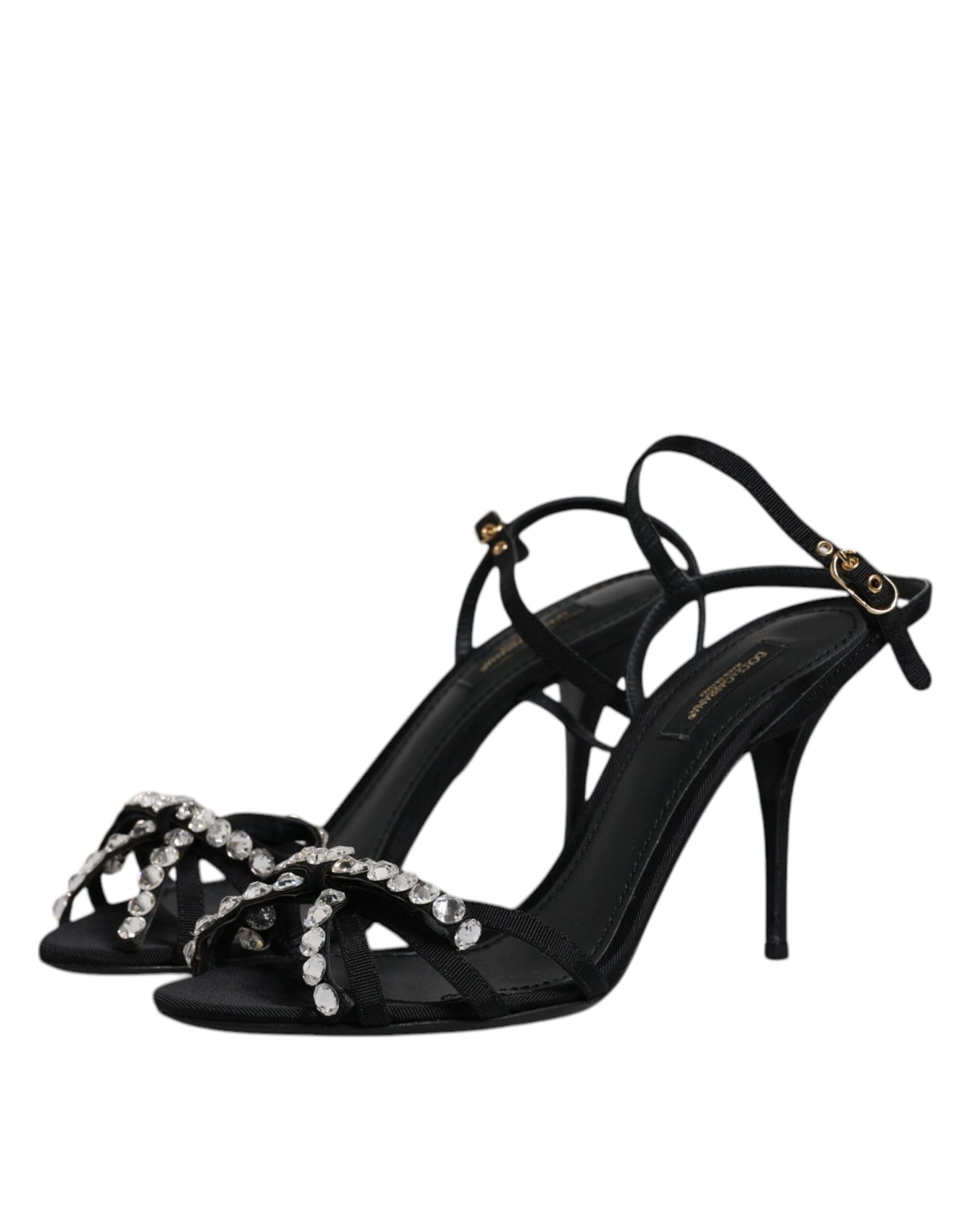 Dolce & Gabbana Schwarz Leder Kristall Schleife KEIRA Sandalen Schuhe