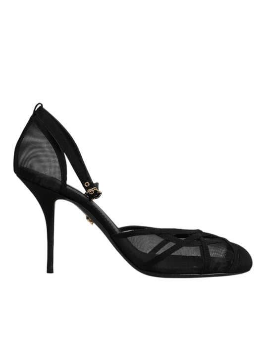 Dolce & Gabbana Schwarz Mesh Knöchelriemen Heels Pumps Schuhe