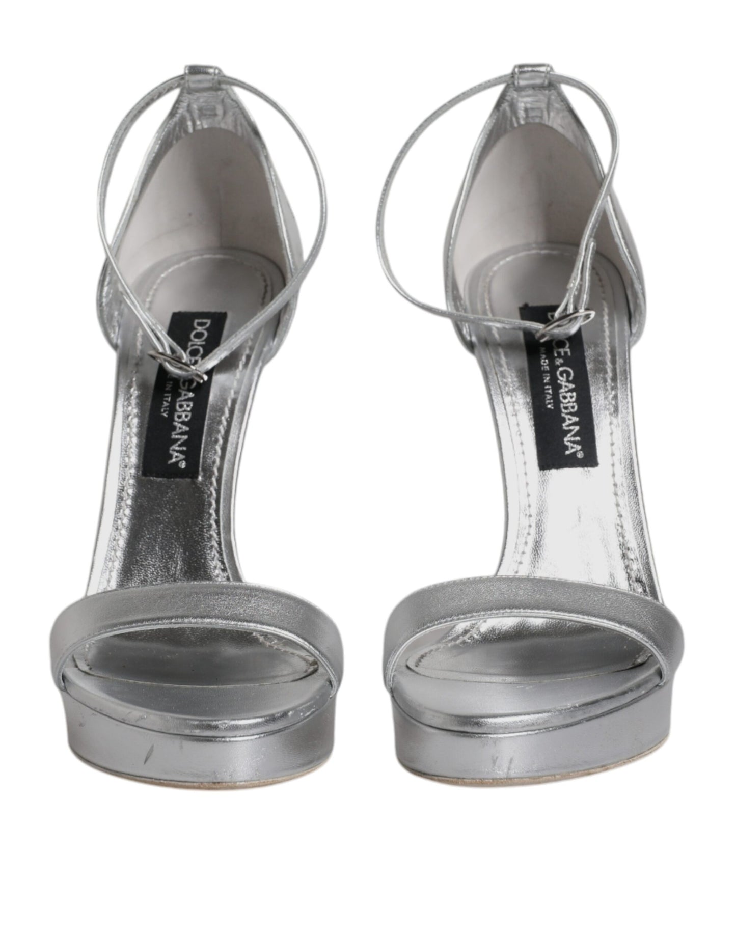 Dolce & Gabbana Silberne Leder Plateau Keira Sandalen Schuhe