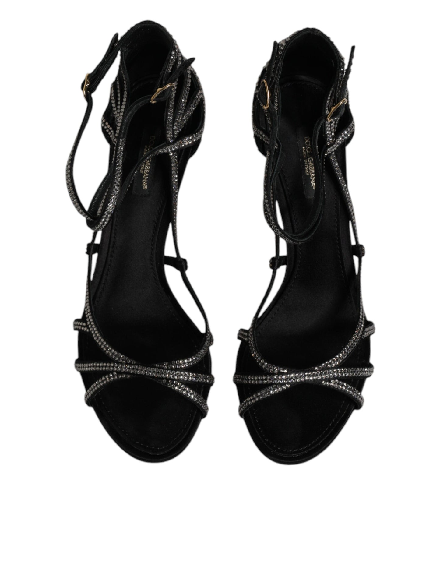 Dolce & Gabbana Schwarzer Strass Knöchelriemen Heels Sandalen Schuhe