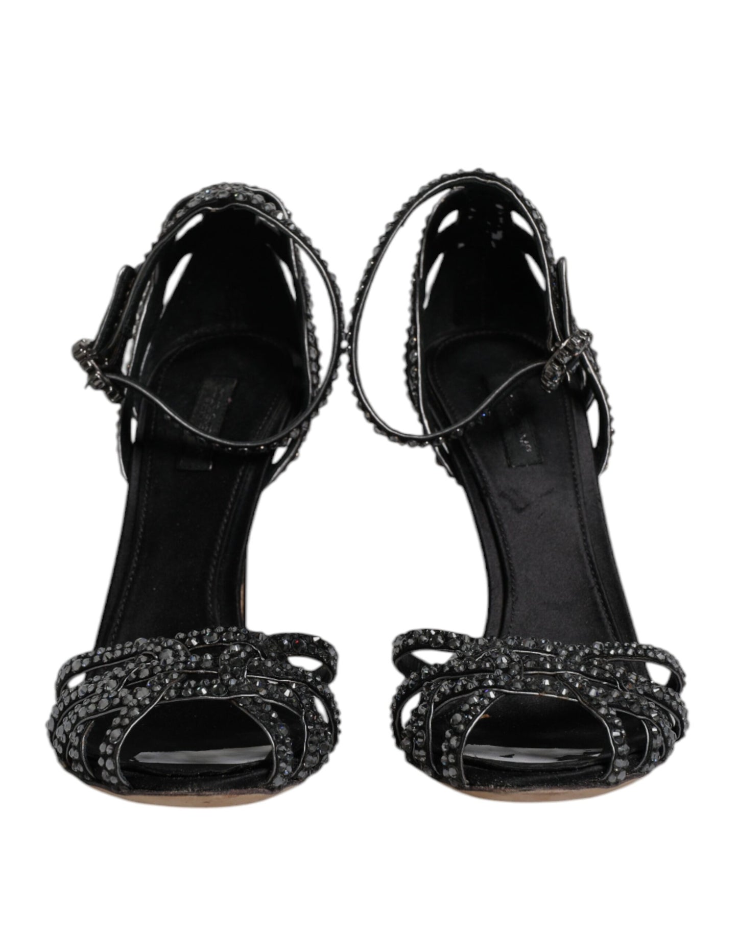 Dolce & Gabbana Schwarzer Strass Knöchelriemen Heels Sandalen Schuhe