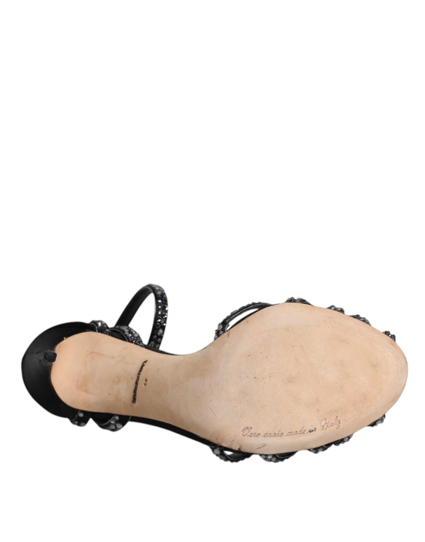 Dolce & Gabbana Schwarzer Strass Knöchelriemen Heels Sandalen Schuhe