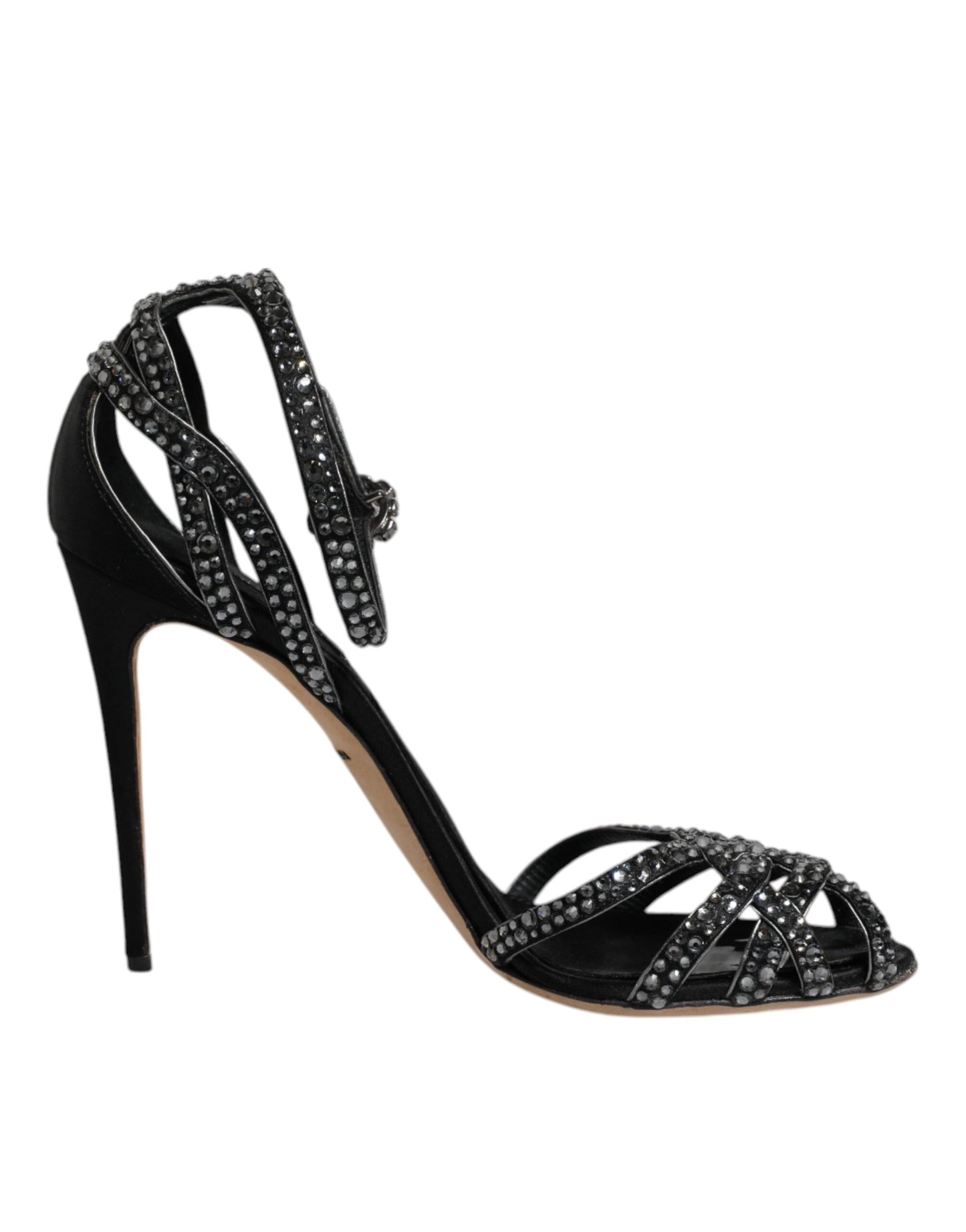 Dolce & Gabbana Schwarzer Strass Knöchelriemen Heels Sandalen Schuhe
