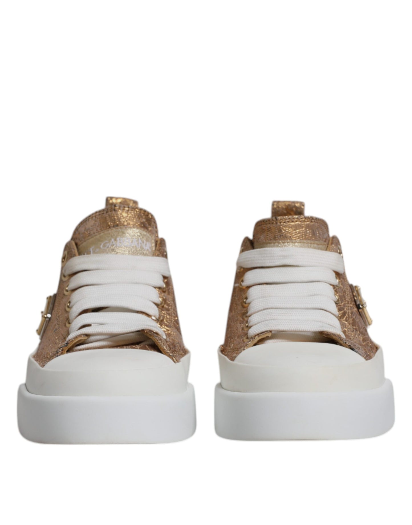 Dolce & Gabbana Gold Weiß Logo Low Top Turnschuhe Schuhe