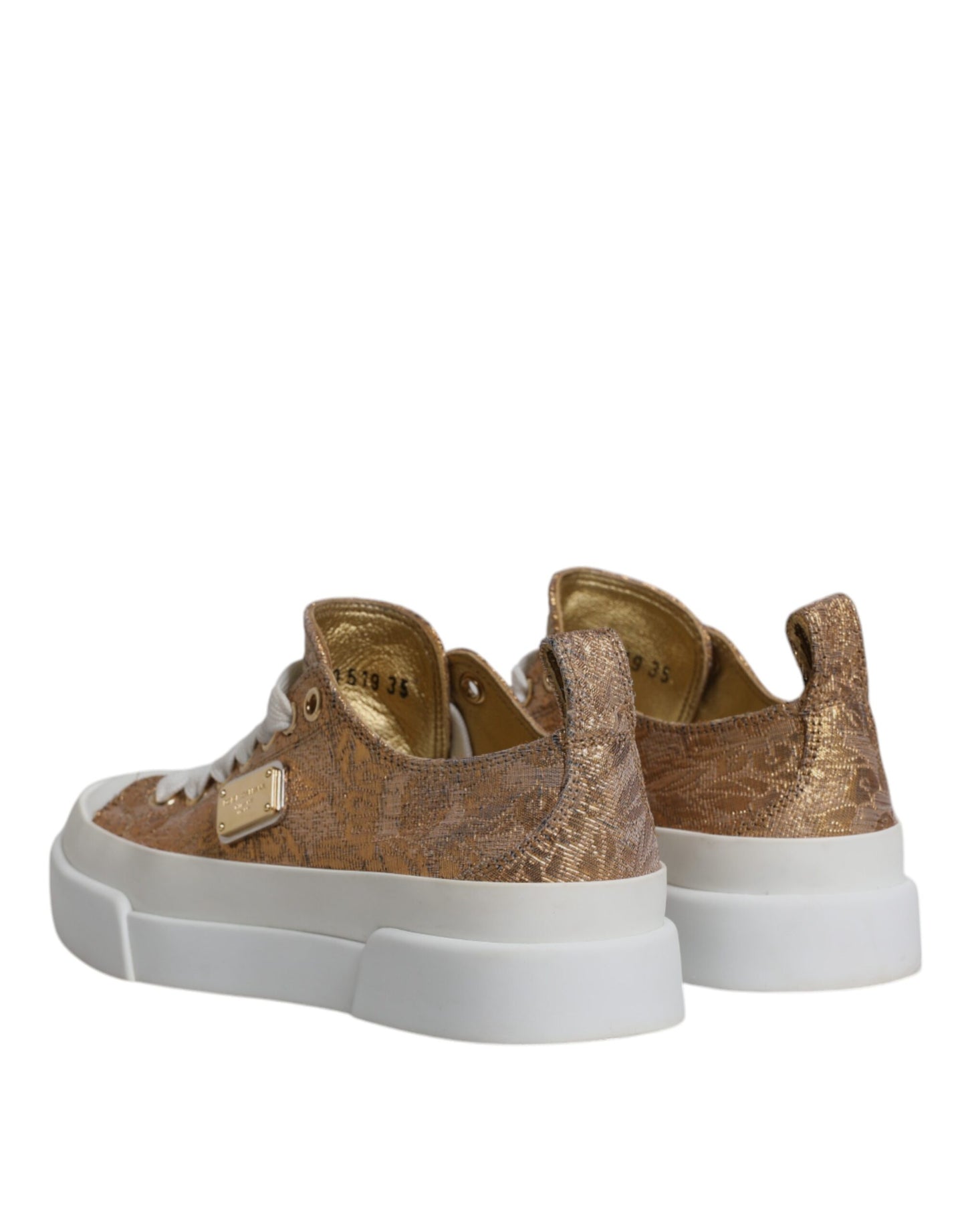 Dolce & Gabbana Gold Weiß Logo Low Top Turnschuhe Schuhe
