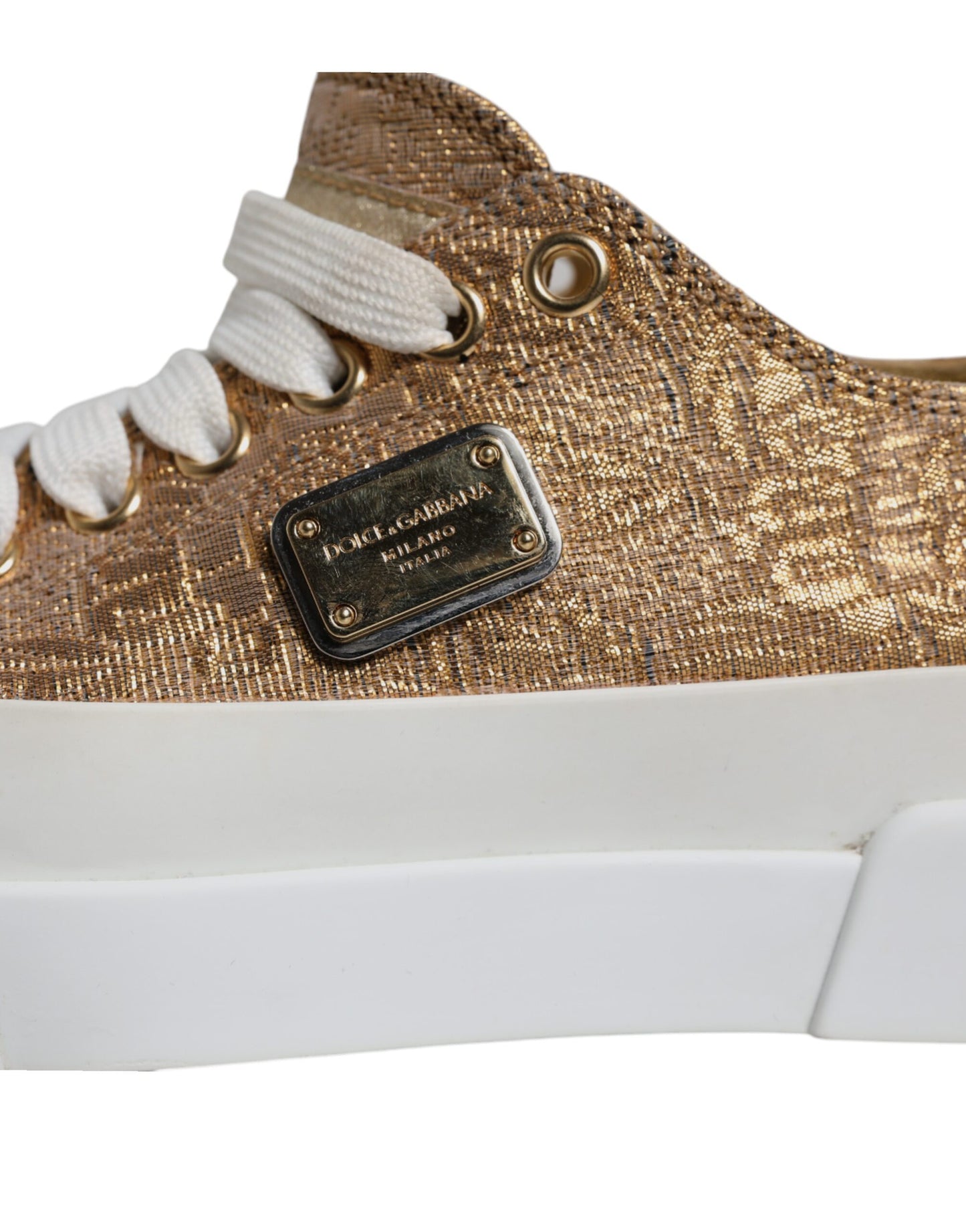 Dolce & Gabbana Gold Weiß Logo Low Top Turnschuhe Schuhe