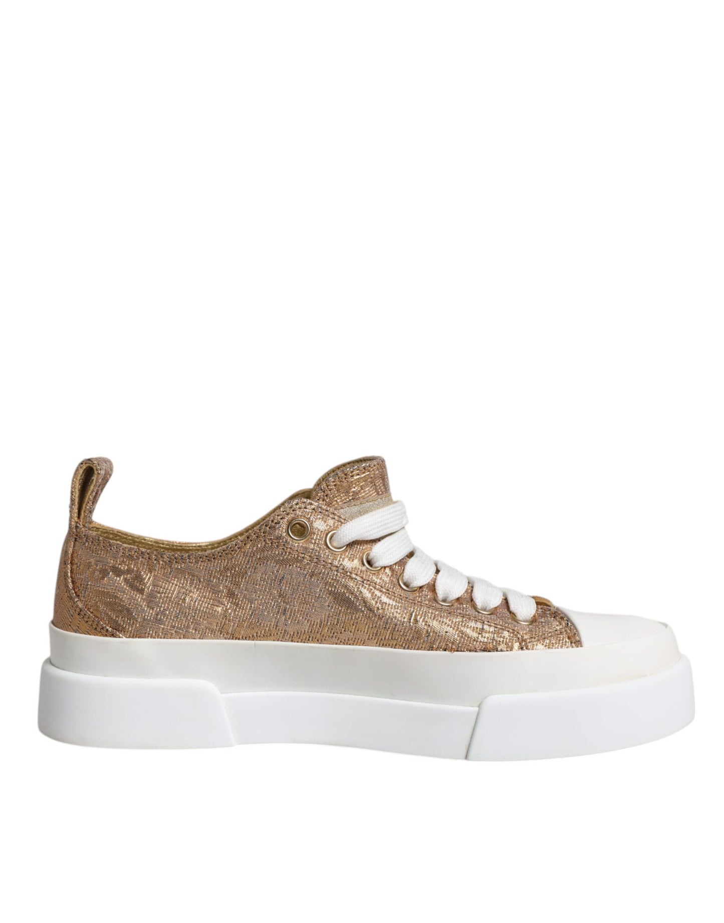 Dolce & Gabbana Gold Weiß Logo Low Top Turnschuhe Schuhe
