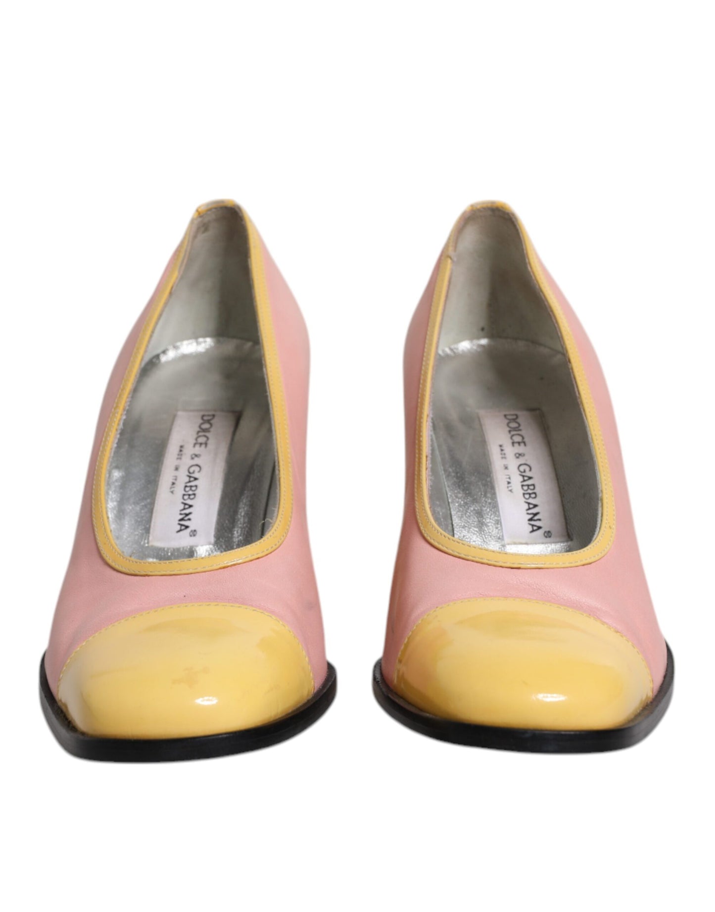 Dolce & Gabbana Rosa Gelb Leder Blockabsatz Pumps Schuhe