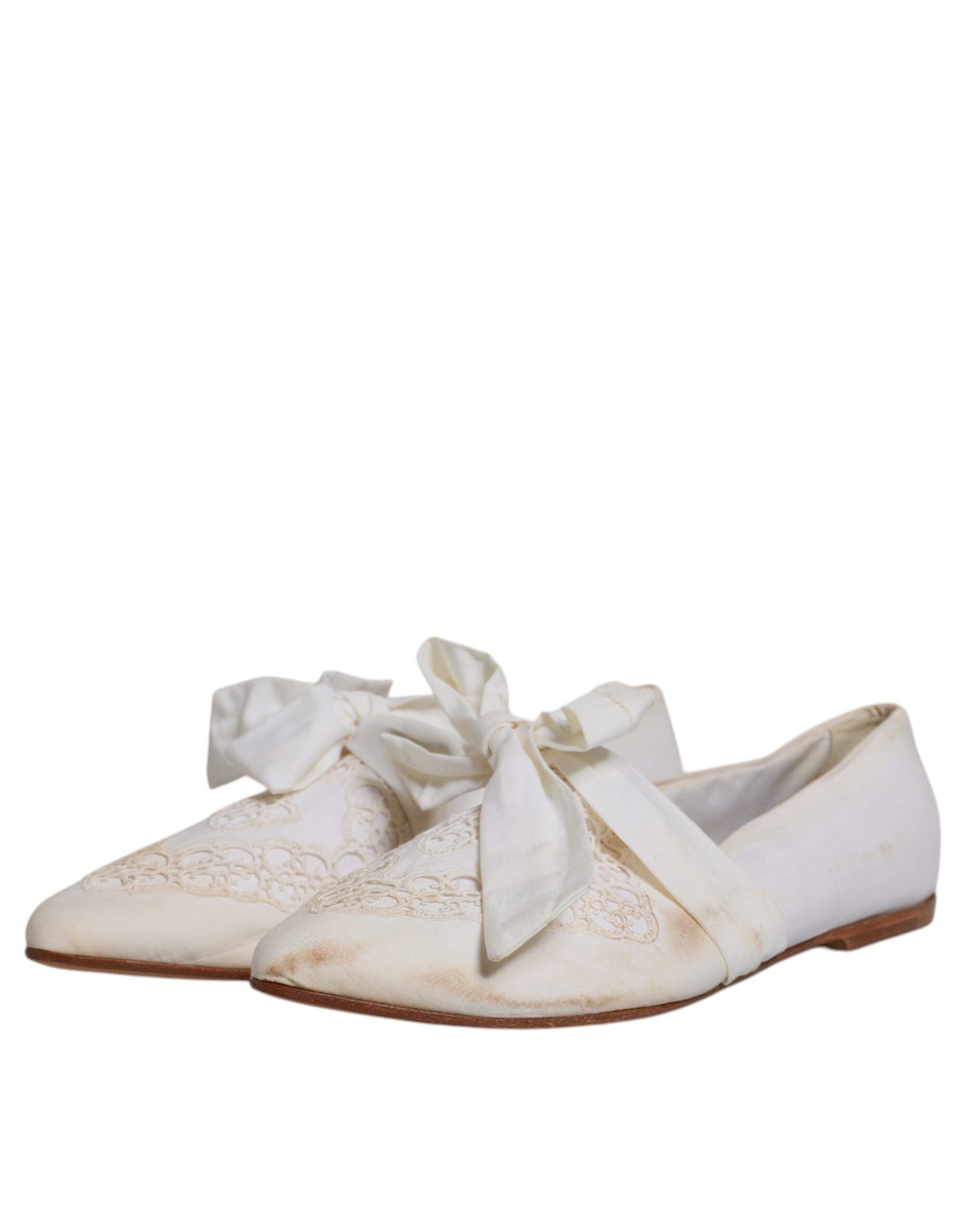 Dolce & Gabbana Weiße Schleife Stoff Ballerina Flats Schuhe