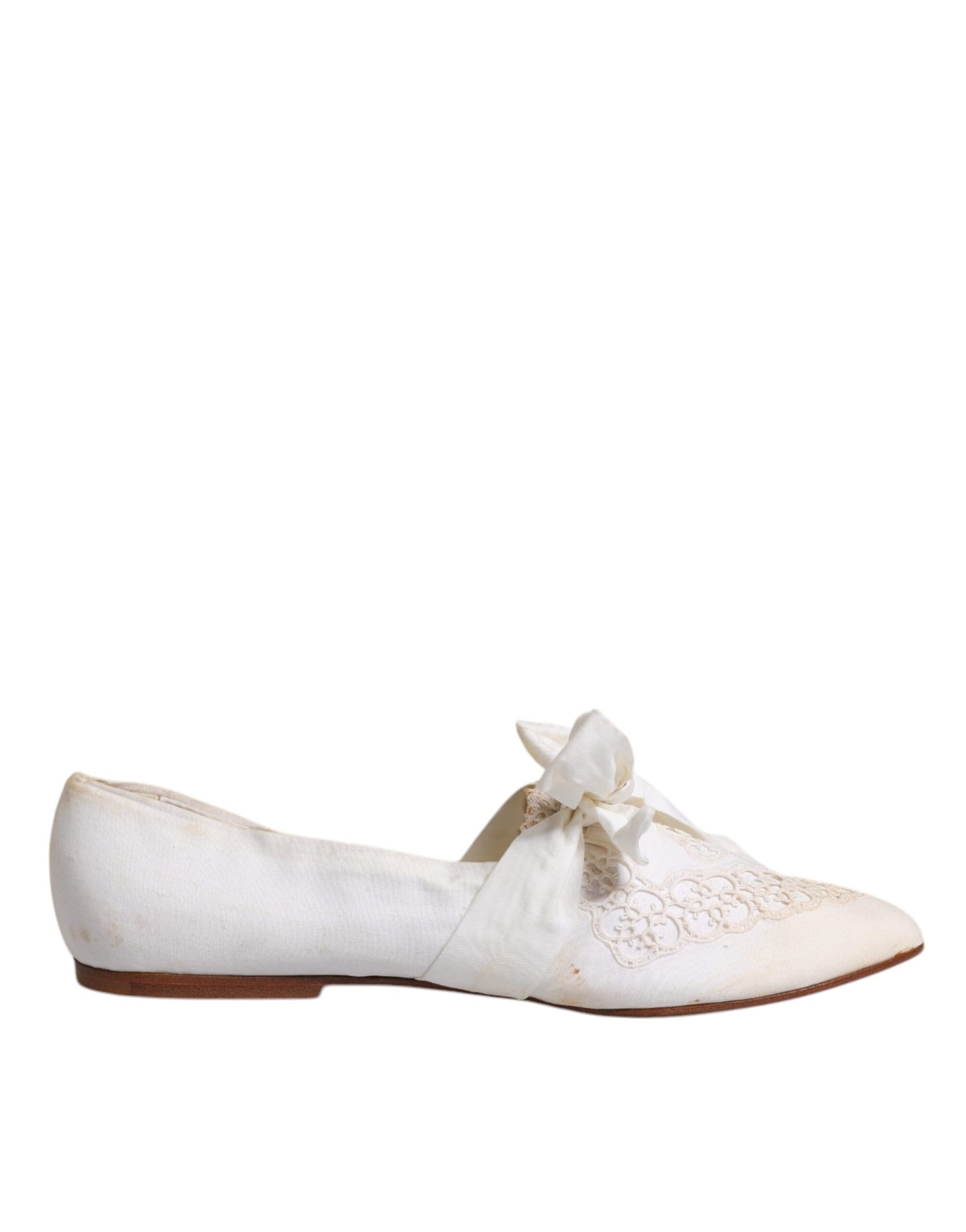 Dolce & Gabbana Weiße Schleife Stoff Ballerina Flats Schuhe