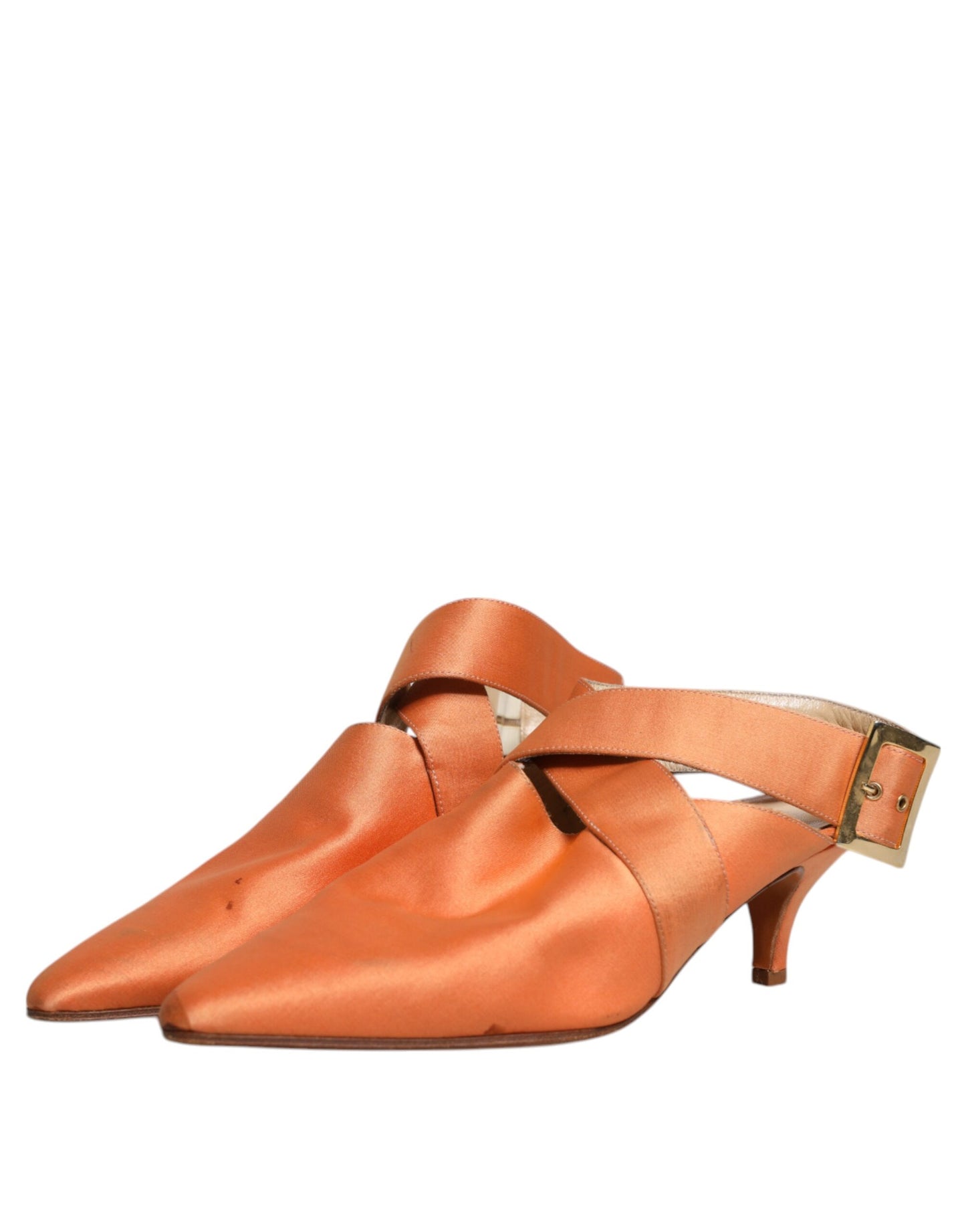 Dolce & Gabbana Orange Kitten Heels Slingback Sandalen Schuhe