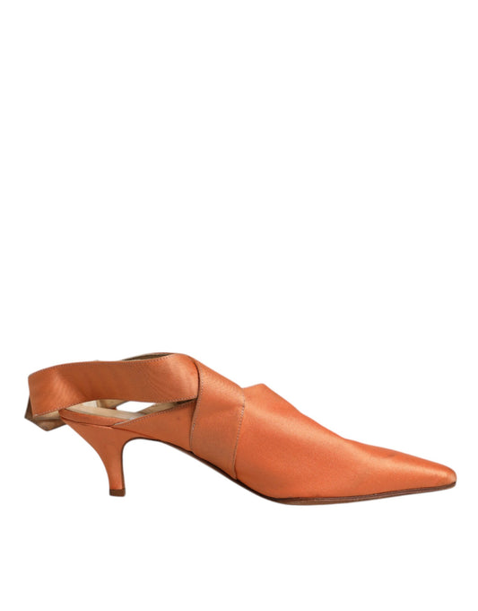 Dolce & Gabbana Orange Kitten Heels Slingback Sandalen Schuhe