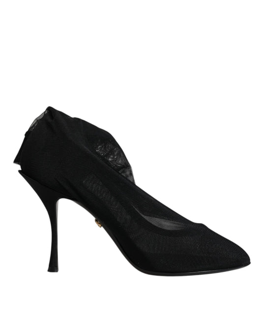 Dolce & Gabbana Schwarz Seide Mesh Socke Stil Stiefel Schuhe