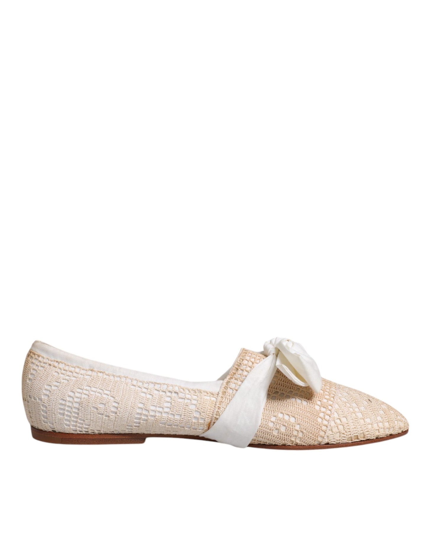 Dolce & Gabbana Beige Ribbon Stoff Ballerina Flats Schuhe