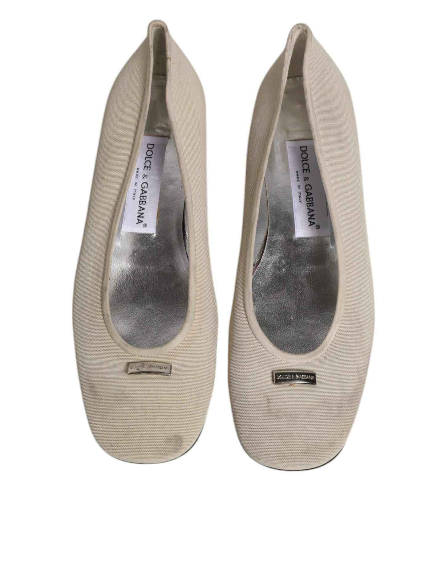 Dolce & Gabbana Beige Stoff Slip On Ballerina Flats Schuhe