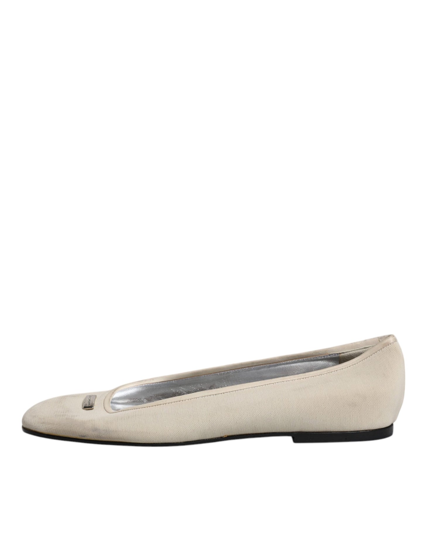 Dolce & Gabbana Beige Stoff Slip On Ballerina Flats Schuhe