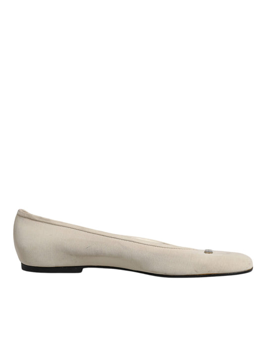 Dolce & Gabbana Beige Stoff Slip On Ballerina Flats Schuhe
